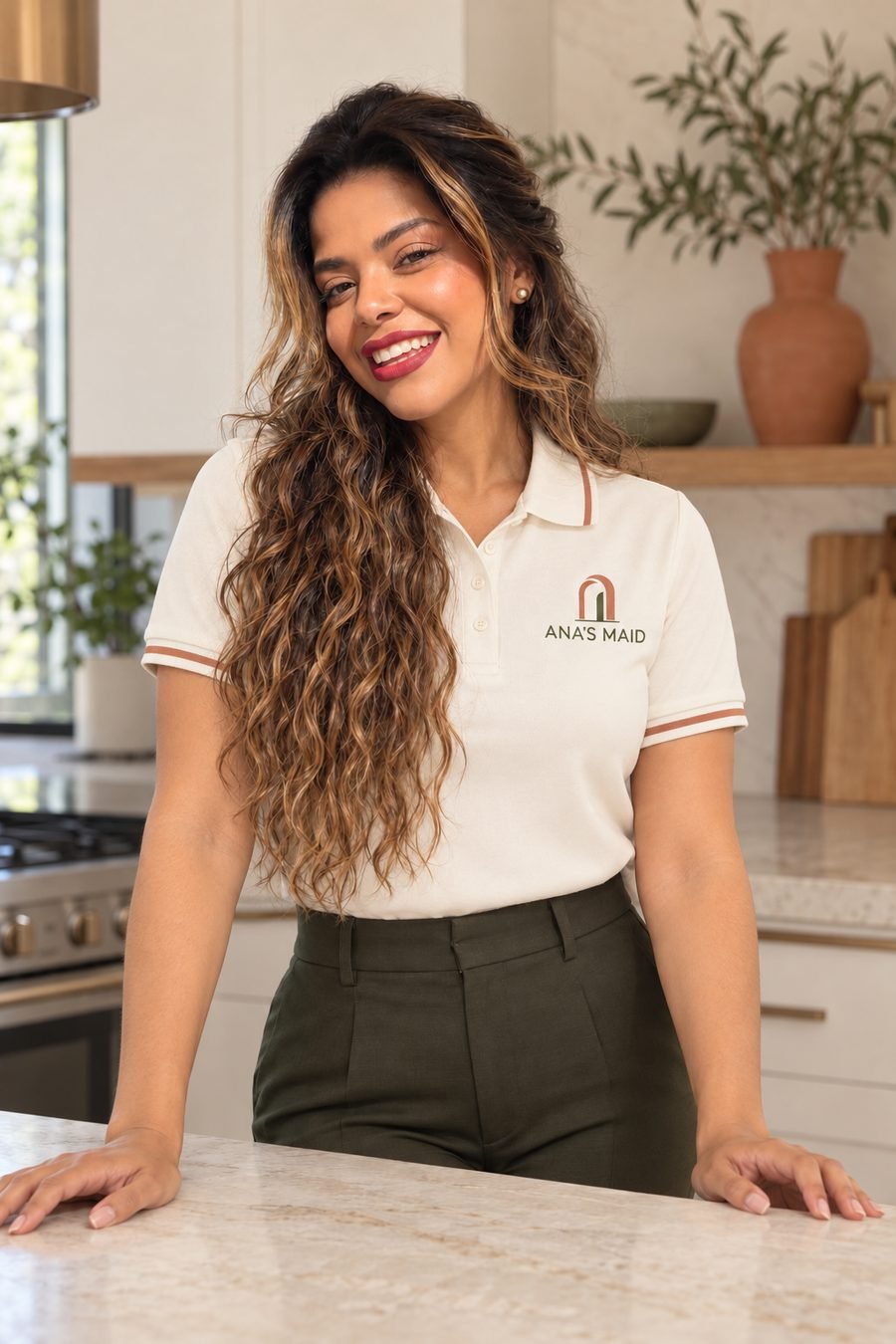 Ana, founder of Ana's Maid Professional Cleaning Services, in her uniform
