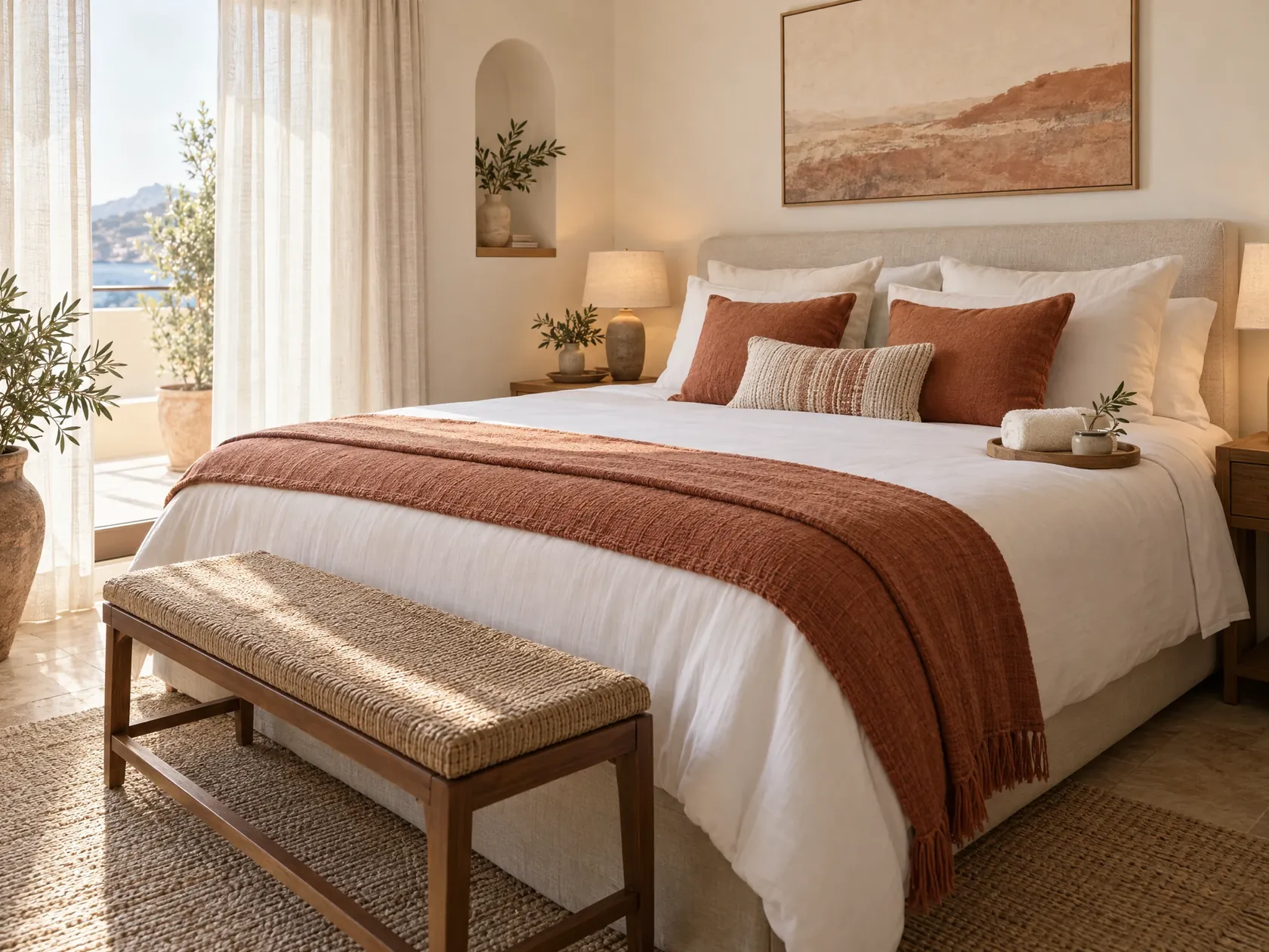 Vacation rental bedroom staged and freshly cleaned before guests arrive